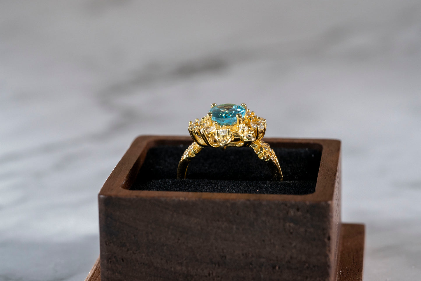 Aqua Blossom Diamond Mosaic Ring in 18k Gold