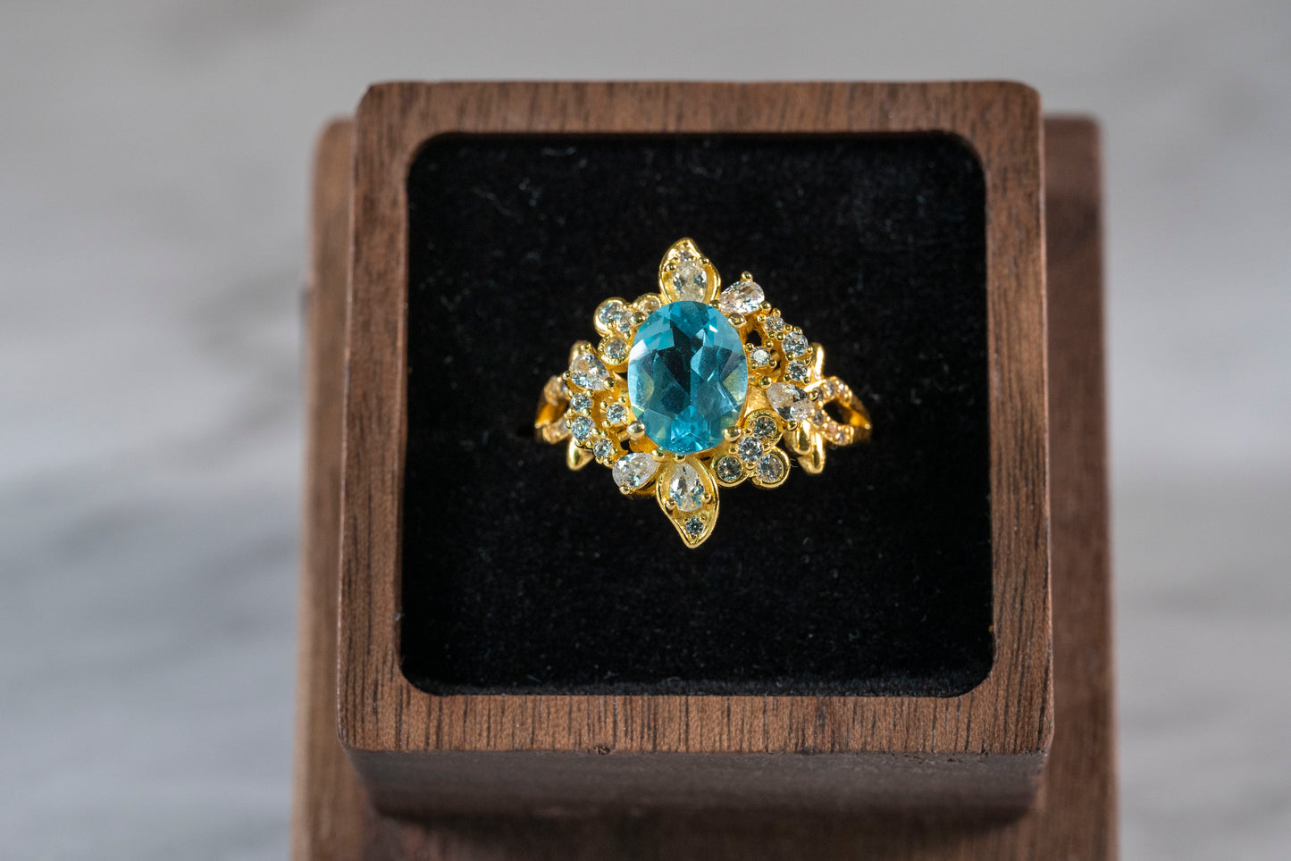 Aqua Blossom Diamond Mosaic Ring in 18k Gold