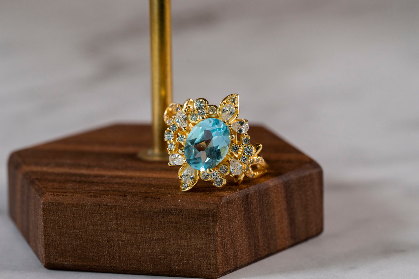 Aqua Blossom Diamond Mosaic Ring in 18k Gold