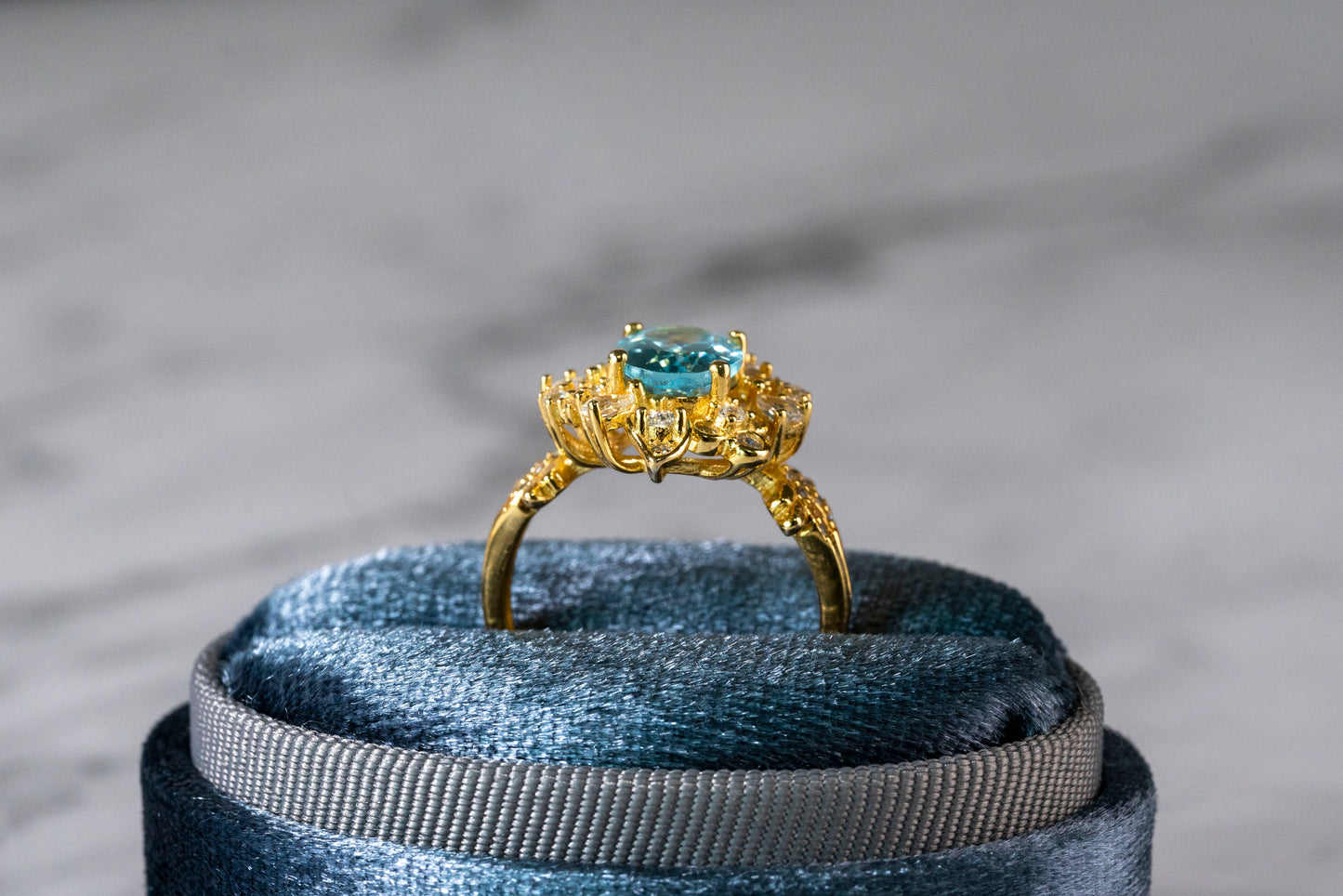 Aqua Blossom Diamond Mosaic Ring in 18k Gold