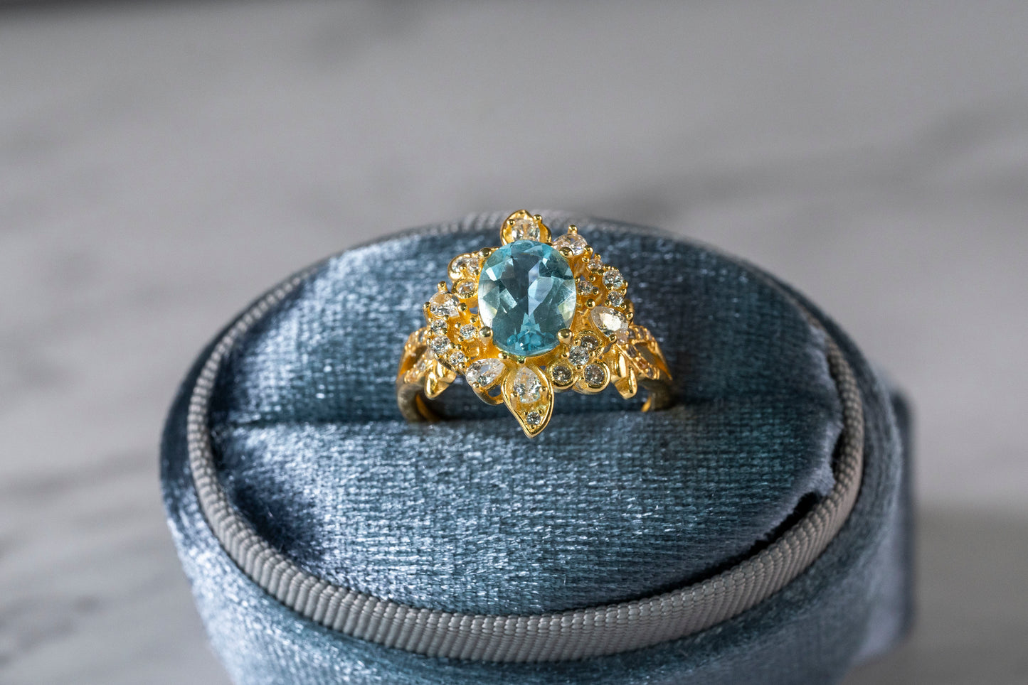 Aqua Blossom Diamond Mosaic Ring in 18k Gold