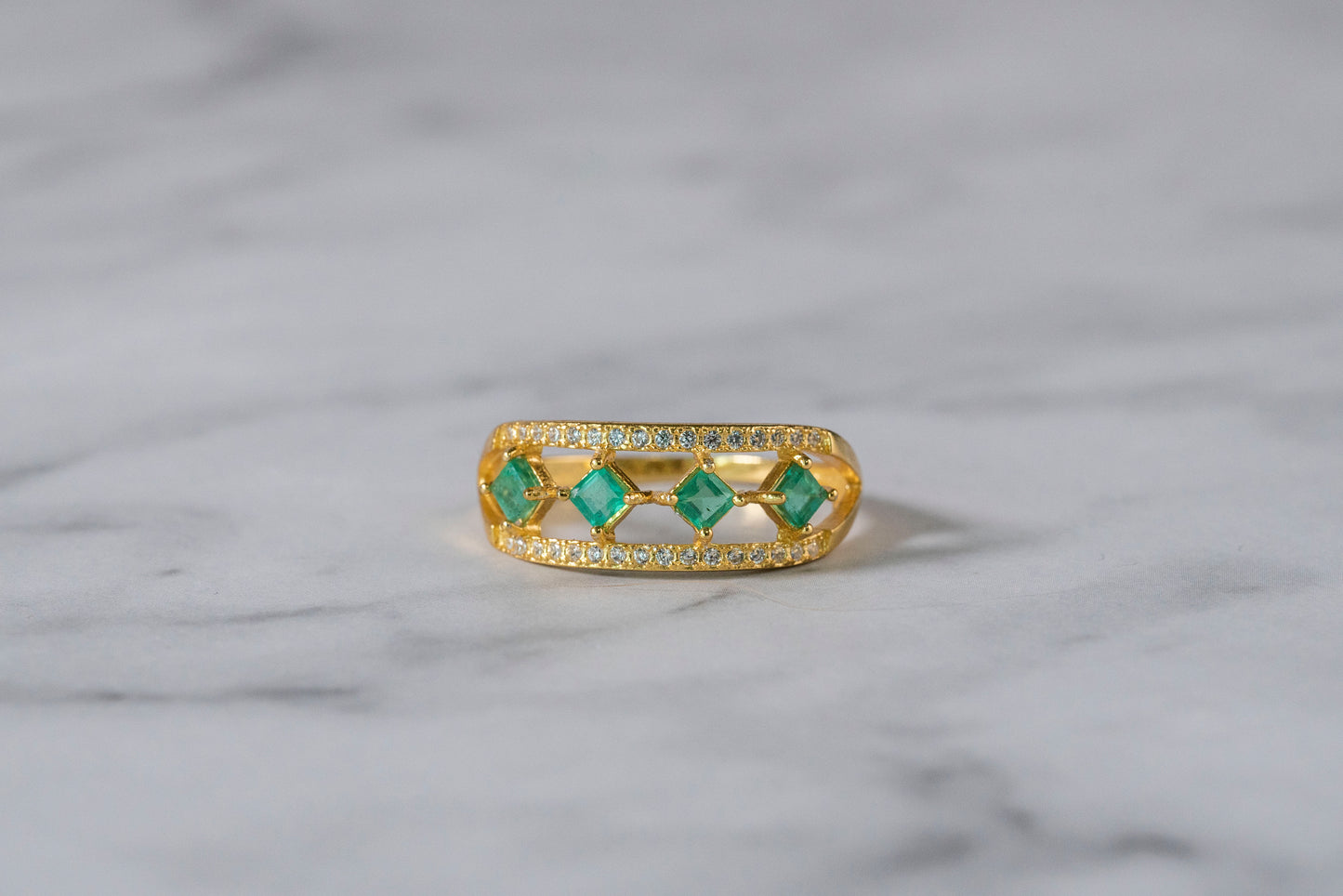 Emerald Cascade Eternity Band with Diamonds in 18k Gold