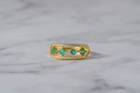 Emerald Cascade Eternity Band with Diamonds in 18k Gold