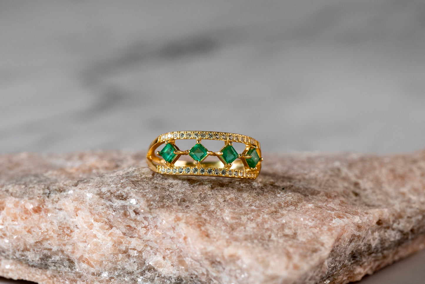 Emerald Cascade Eternity Band with Diamonds in 18k Gold