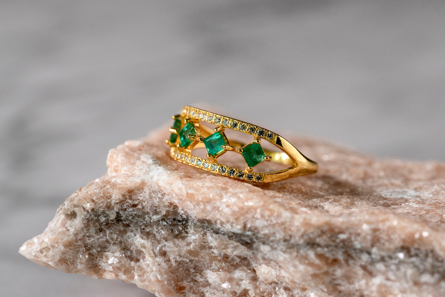 Emerald Cascade Eternity Band with Diamonds in 18k Gold