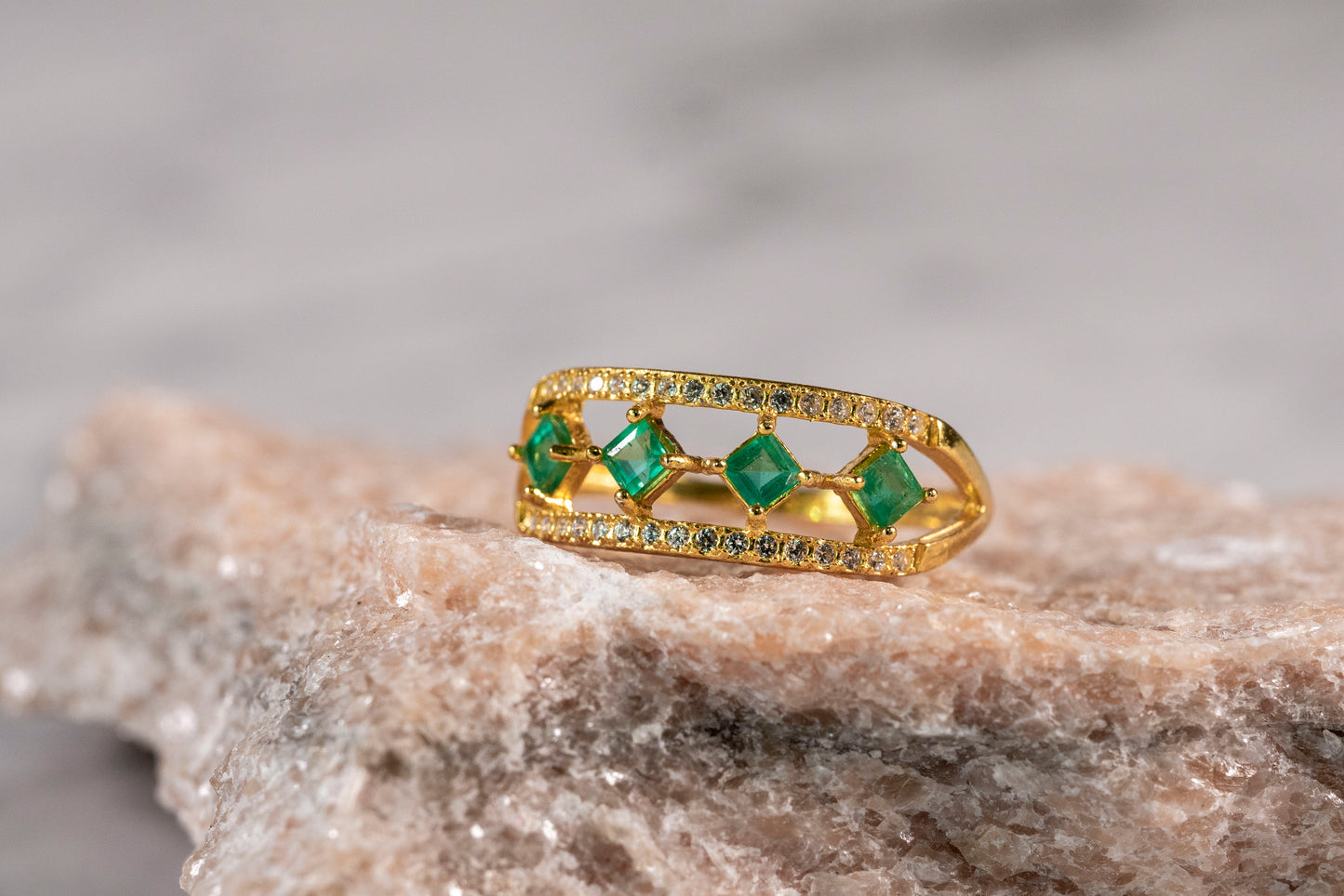 Emerald Cascade Eternity Band with Diamonds in 18k Gold