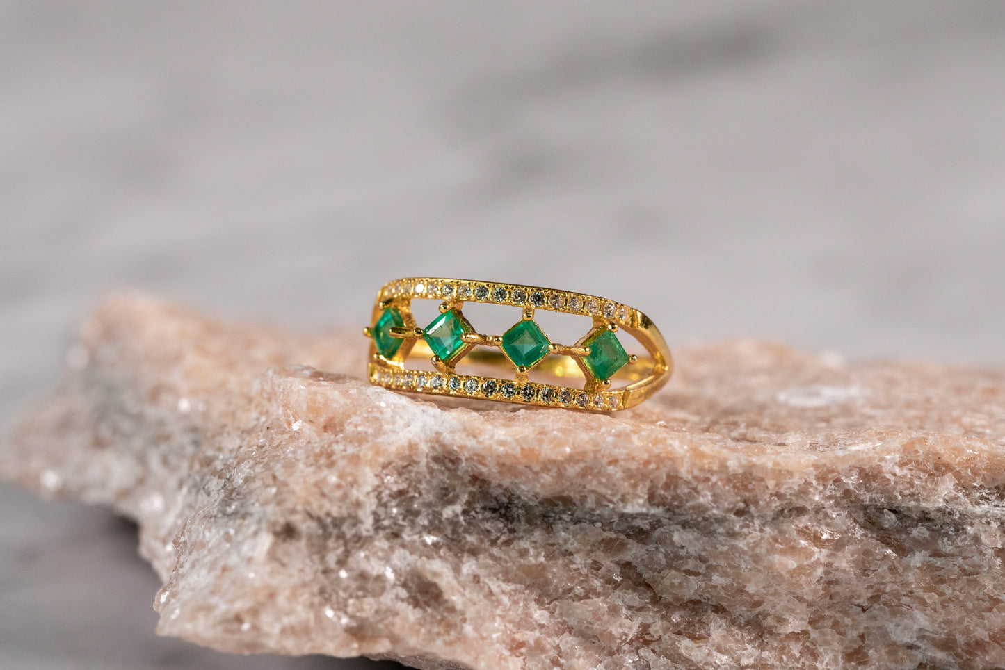 Emerald Cascade Eternity Band with Diamonds in 18k Gold