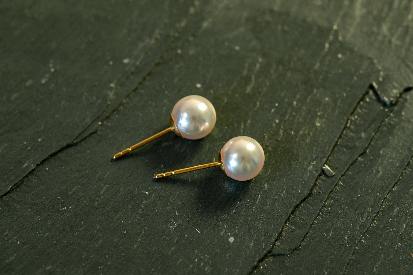 Aurora Akoya 7-8mm Pink Overtone Pearl Stud Earrings in 18K Gold