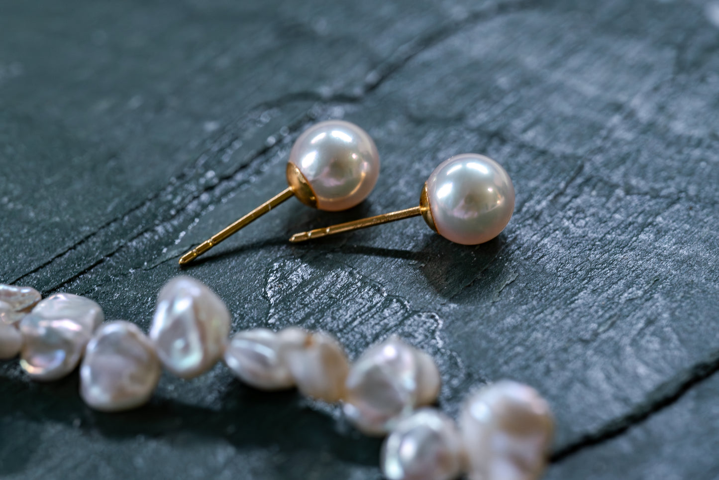 Aurora Akoya 7-8mm Pink Overtone Pearl Stud Earrings in 18K Gold