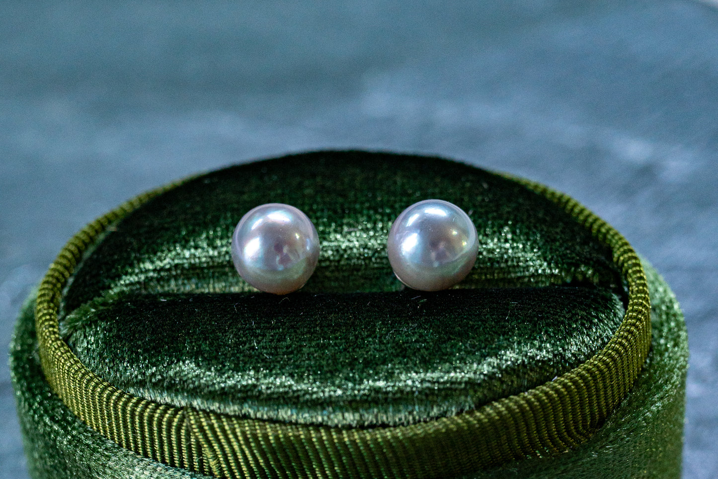 Madama Akoya 7-8mm Silver-Blue Pearl Studs in 18K Gold