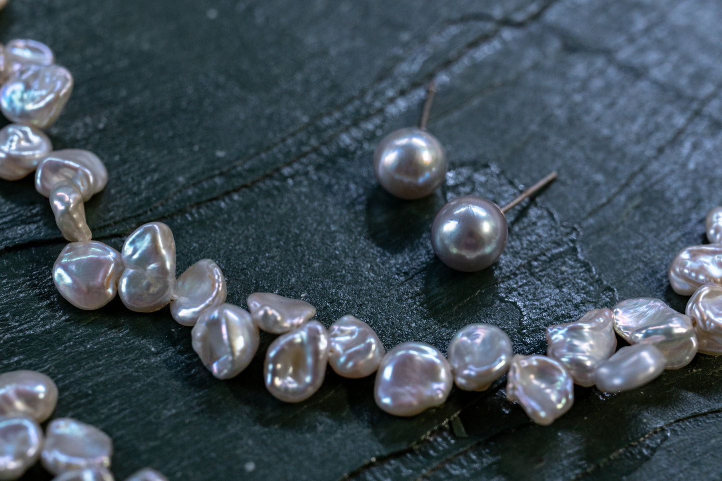 Madama Akoya 7-8mm Silver-Blue Pearl Studs in 18K Gold