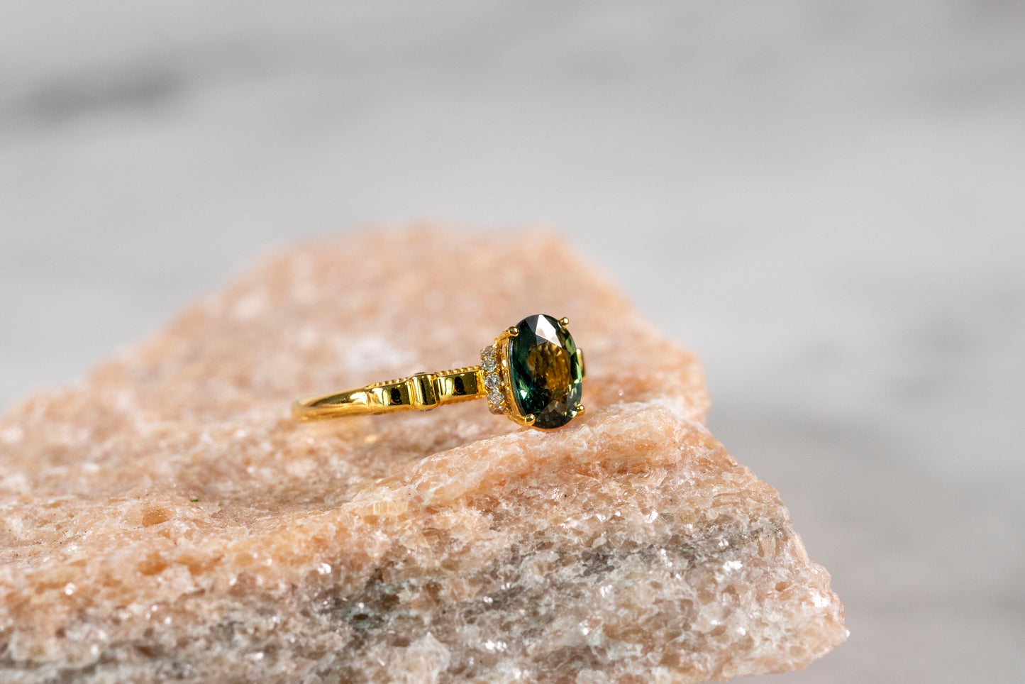 Sundrop Sapphire and Diamond Accents Ring in 18K Gold