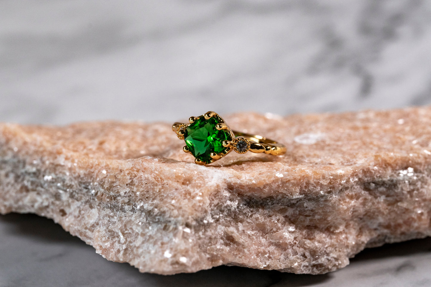 Verdant Oasis Enchanted Cushion Emerald Ring in 18k Gold