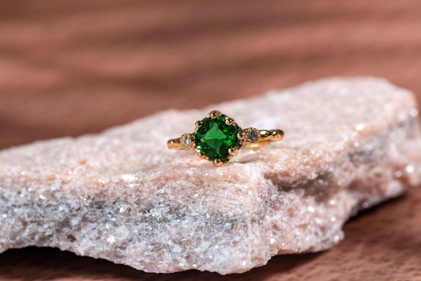 Verdant Oasis Enchanted Cushion Emerald Ring in 18k Gold