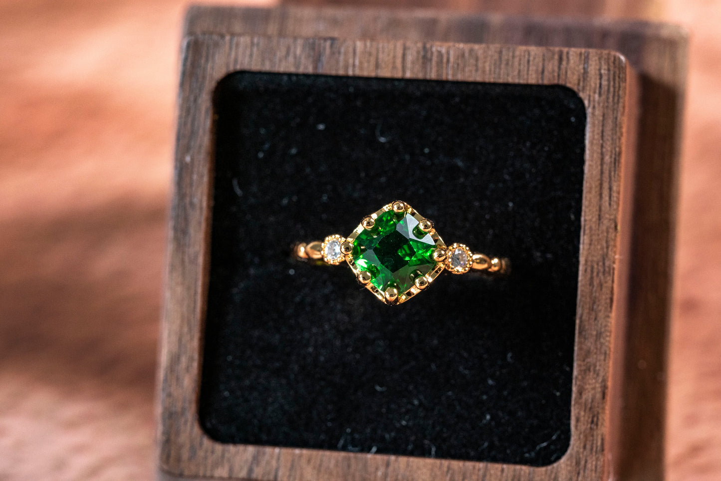 Verdant Oasis Enchanted Cushion Emerald Ring in 18k Gold