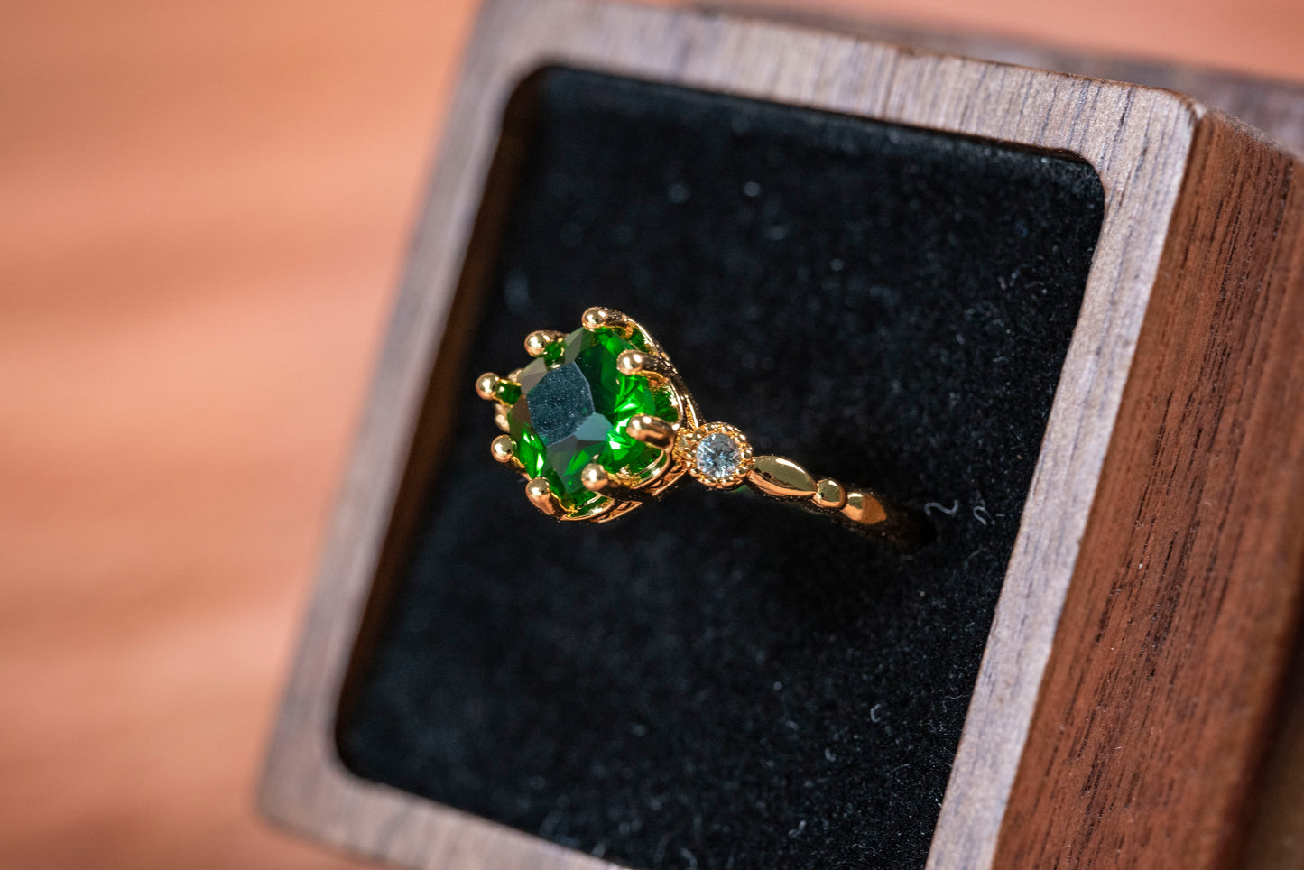 Verdant Oasis Enchanted Cushion Emerald Ring in 18k Gold